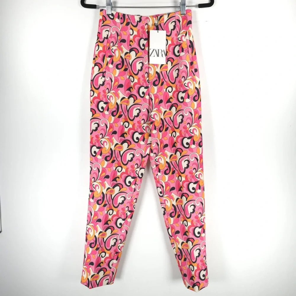 NWT ZARA Paisley Floral Straight‎ Leg High Waist Pants 1478/935 Size XS